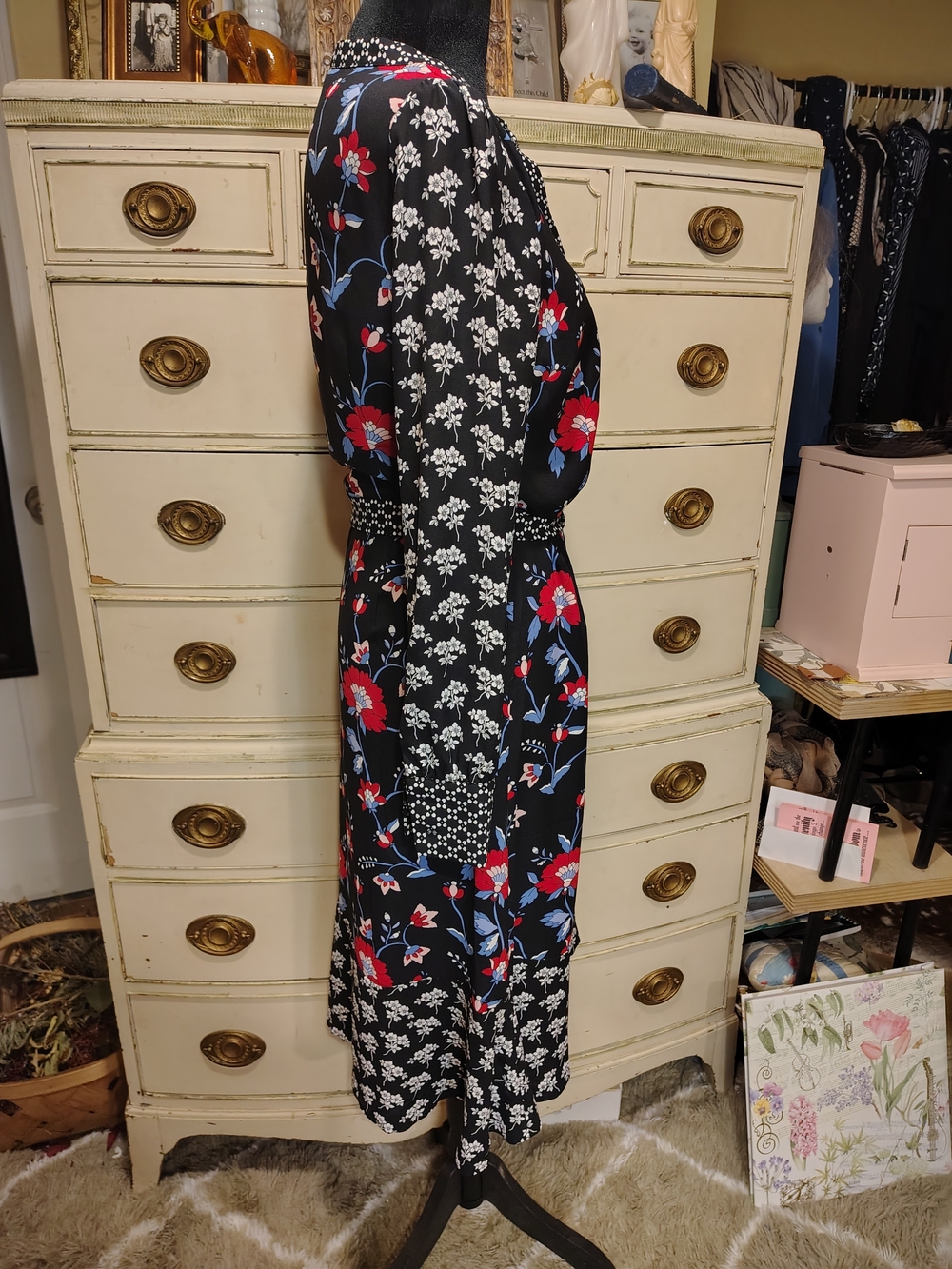 Talbots Black Midi Dress with Red & Blue Floral Print - Picture 12 of 16